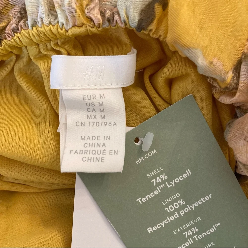 H&M Yellow Floral Ruffle Plunge Open Back Lyocell Midi Dress NWT - Picture 7 of 15